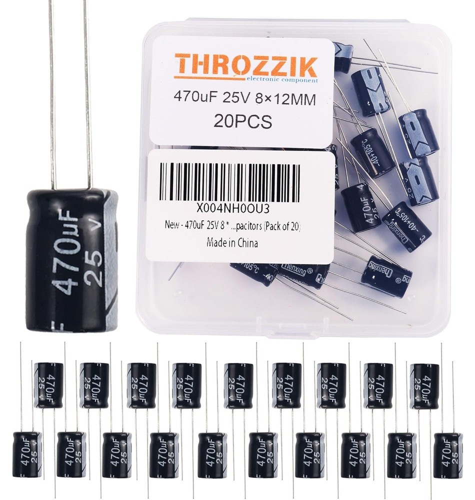 470uF 25V 8 * 12mm 20pcs Electrolytic Capacitor 470 UF MFD 25 Volt 0.32 * 0.47in