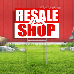 Resale Shop Now Open Water Proof Advertising Coroplast Yard Sign (RED)