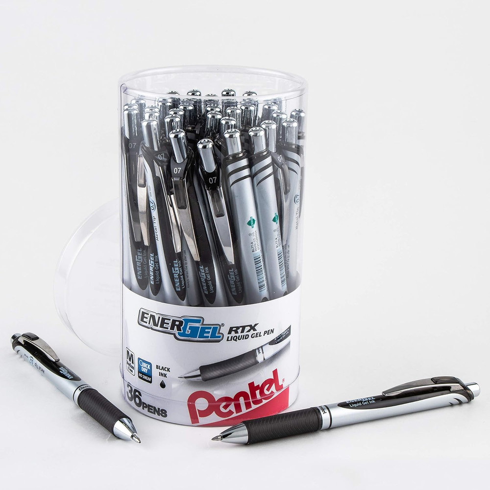 Energel RTX Retractable Liquid Gel Pen Canister, Black Ink