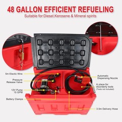 Portable 48 Gallon Gasoline Tank 15 GPM/57 LPM 12V Electric Transfer Pump Red