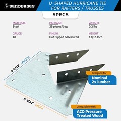 Sandbaggy U-Shaped Hurricane Tie for Rafters / Trusses – 18 Gauge (Galvanized)