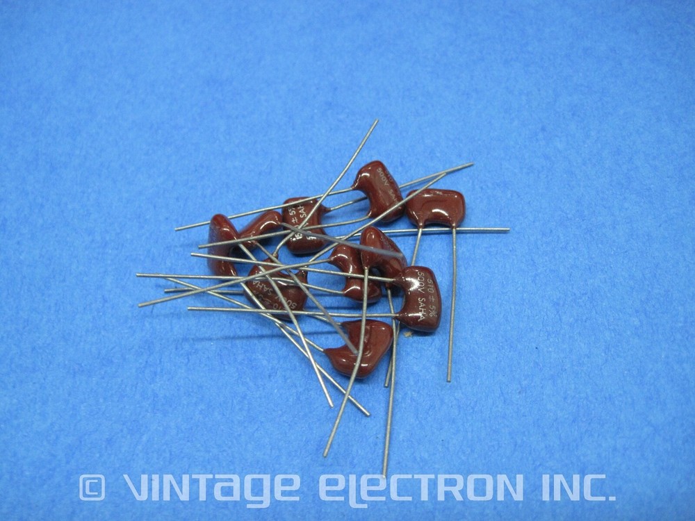 (10) SAHA Silver Mica Radial Capacitors: 510pF x 500VDC, 5% (DM-15)