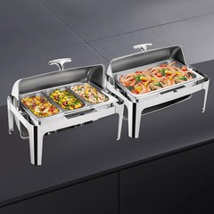 1 OR 3-compartment Roll Top Chafing Dish Buffet Set Pan Chafer Stainless Steel