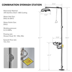 ABS Combination Shower Station Eye Wash Eyewash Station 304 Stainless Steel New