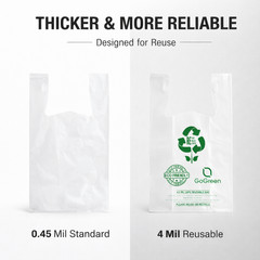 Clear Plastic T-Shirt Grocery Bags 4 Mil Heavy Duty Reusable 1/6 21×6.5×11.5