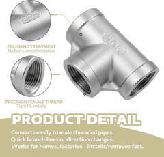 Stainless Steel 304 Cast Pipe Fitting,Tee Union, 1/4″ X 1/4″ X 1/4″ NPT Female 3