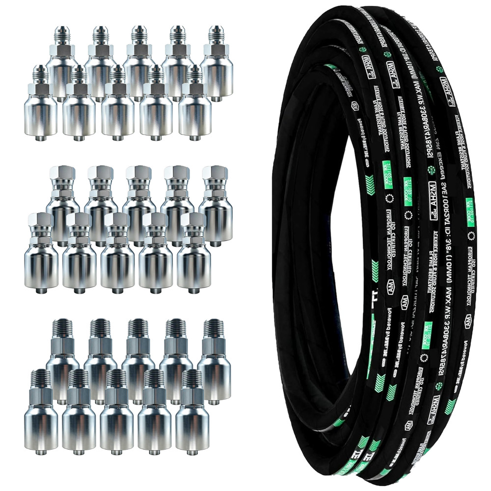 Hydraulic Hose 100ft 1/2in 3988Psi 2 Steel Braid 30Pcs NPT & JIC 37° Fittings