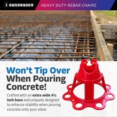 Sandbaggy Plastic Rebar Chair – Elevates Rebar 1 ½” or 2″ – Rebar #3 to #5 (Red)