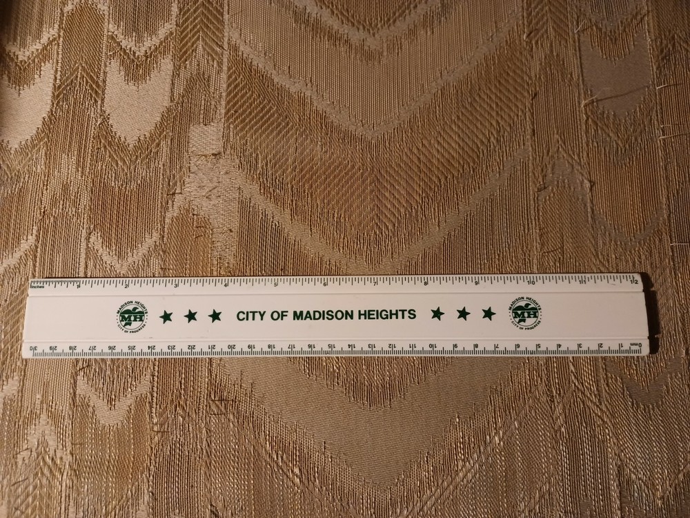 City Of Madison Heights 12″ Ruler Michigan MI Green White Plastic 30mm Progress