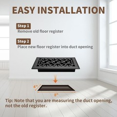4×8 Inches Air Floor Vents Register Ease Adjust Air Flow Savannah Design-Heav…