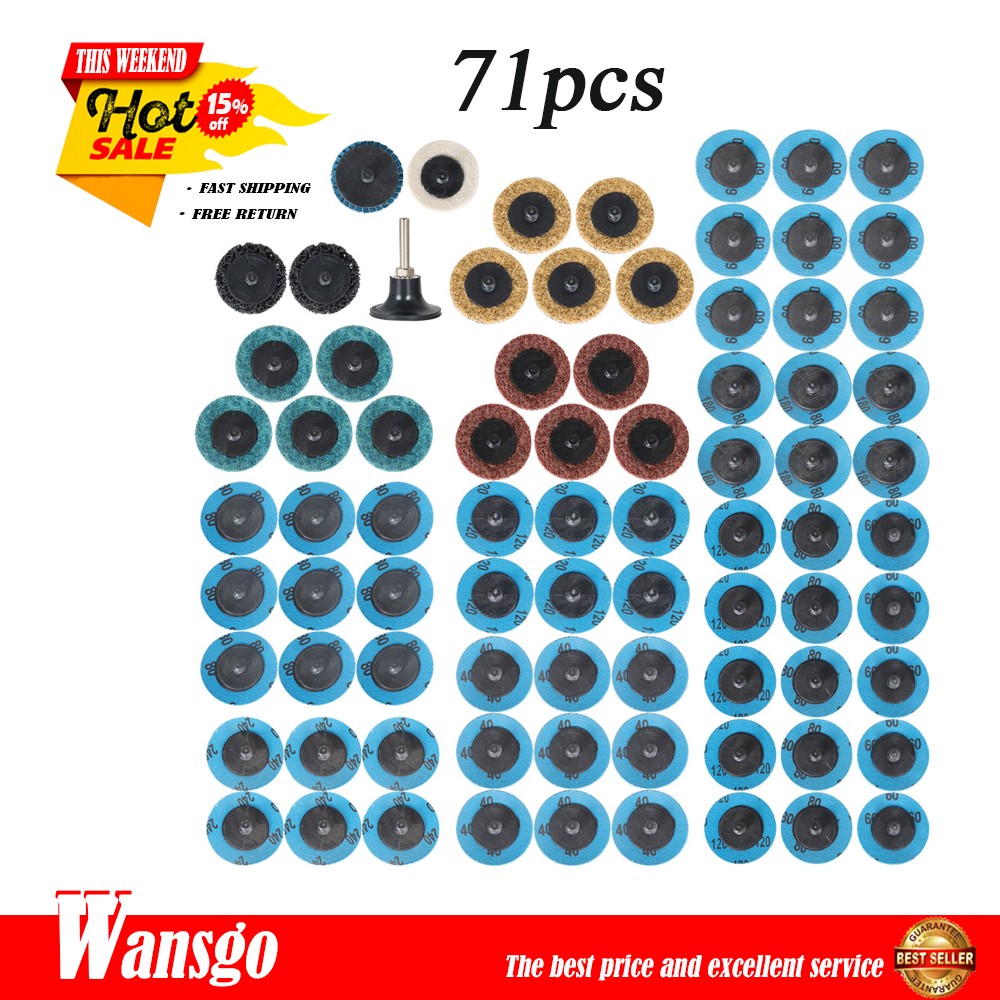 71PCS 2″ Roll Lock Sanding Discs Set W/ 1/4 Holder Die Grinder Quick Change Disc