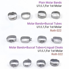 Dental 1st Molar Bands Roth 022 Plain Band Buccal Tube U1L1 Lingual Cleats 29-43