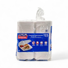 Hefty Supreme Foam Hinged Lid Container, 3-Compartment – 125 Count