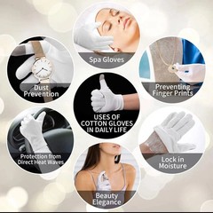 100% COTTON WHITE GLOVES Sizes-S to 2XL Moisturising Eczema TOUCH SCREEN UNISEX