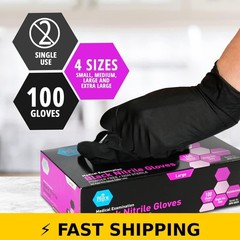 MedPride Nitrile Gloves Powder-Free, Large, Black, 100-Pack