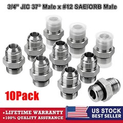 10 Pack Hydraulic Hose Adapter Fittings: 3/4″ JIC 37° Male x #12 SAE/ORB Male