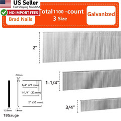 18 Gauge Galvanized Brad Nails Assorted 3/4″ 1-1/4″ 2″ 1100 Pack FROM USA