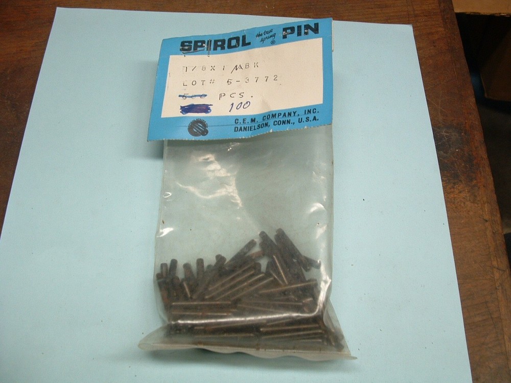 100 SPIROL PINS COILED SPRING PINS 1/8″ X 1″ C.E.M. COMPANY DANIELSON CT USA