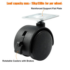 4Pcs 1.5 Inch Swivel Caster Wheels, Black Nylon Plate Caster Wheels with Brake,