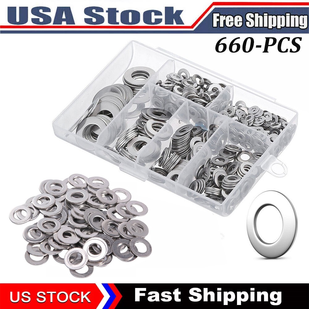 660 PCS of 304 Stainless Steel Washers Flat Washer Assortment Set Kit 6 Sizes
