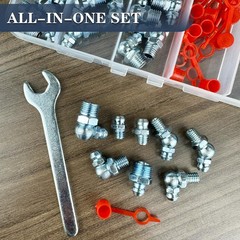 1/4″-28 SAE Grease Fittings – 82PCS Zerk Fittings Kit with Caps and Wrench St…