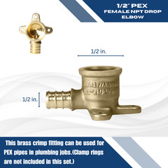 2) 1/2″ PEX X 1/2″ FEMALE NPT THREADED DROP EAR ELBOW CRIMP FITTINGS LEAD FREE