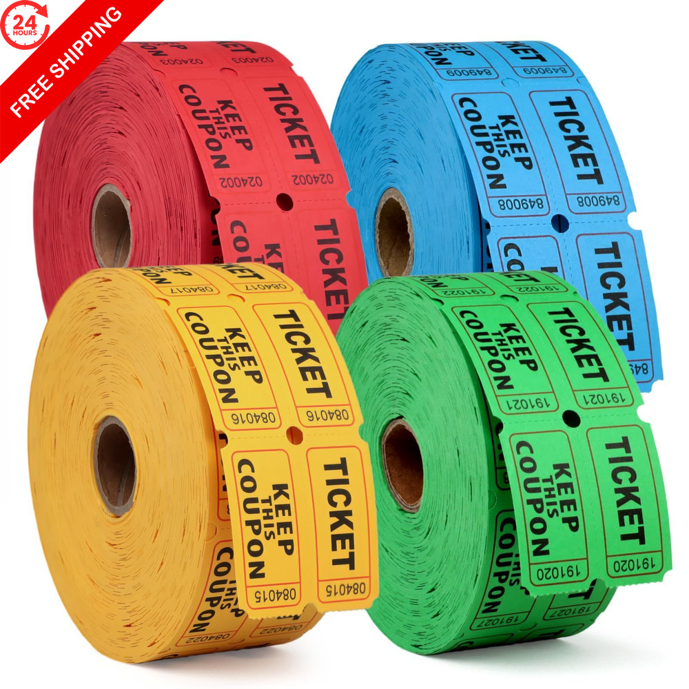 Huxowni 4000 Raffle Tickets Double 2inch x 2inch, Red/Yellow/Blue/Green