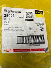 New Sealed Viega 25026 MegaPressG Straight Coupling 2×2 Carbon Steel – New