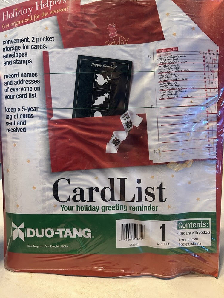 Duo-Tang Card List Holiday Greeting Reminder Prong Bind 57530-58