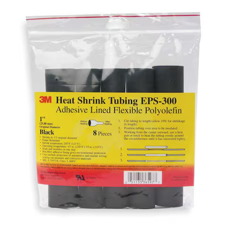 3M Eps300-3/16-6″-Black-10-10 Pc Pks Adhesive Lined Heat Shrink Tube, Thin