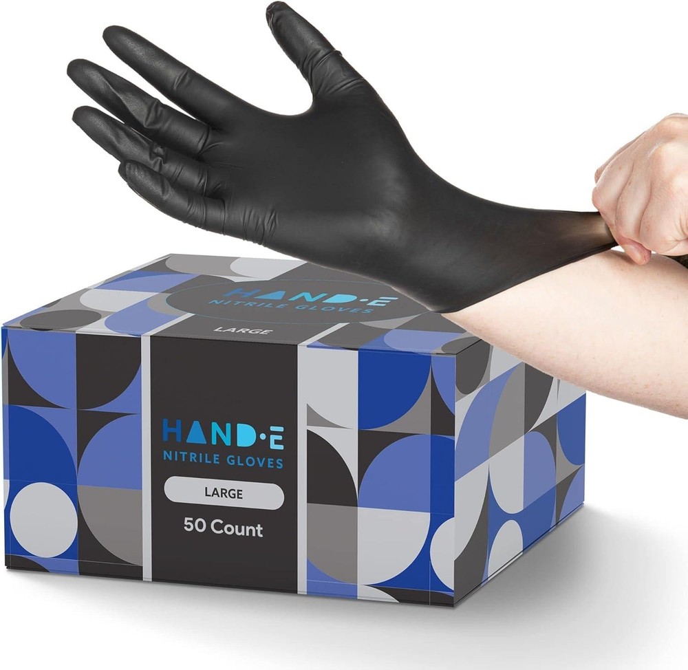 Black Nitrile Disposable Gloves Large, 50 Count – Bbq, Tattoo, Hair Dye, Cooking