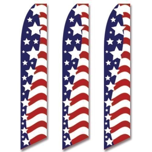3 (three) Pack Tall Swooper Flags USA America American Stars Stripes