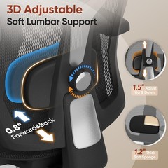 Office Chair with Footrest, Desk Chair Comfy with 3D Adjustable Lumbar Support