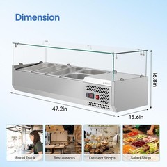 ROVSUN 47″-59″ Refrigerated Condiment Prep Station Sandwich/Salad Prep Table