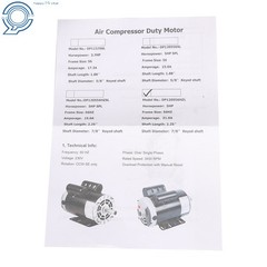 5 HP Compressor Duty Electric Motor 1 Phase 3450 RPM 56Hz Frame 7/8″ Shaft 230V