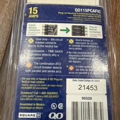 Square D Circuit Breaker 15A – Plug-on Neutral CAFI – QO115PCAFIC – New – NIB