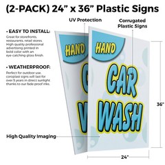 Hand Car Wash 24″ x 36″ 2 Pack Of Store Sign Plastic Or Decal