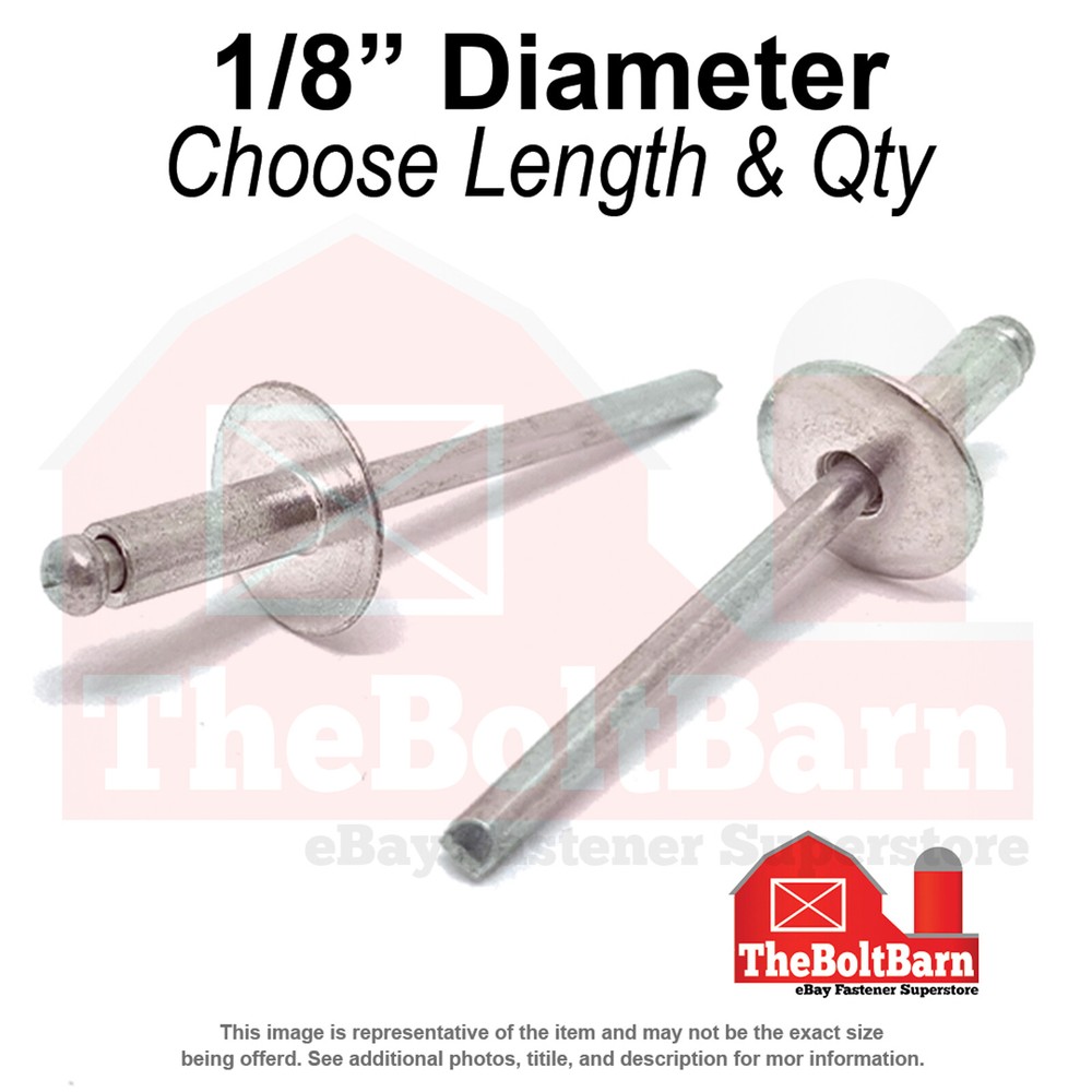 1/8″ Oversized Dome Head Blind Pop Rivets Steel/Steel Zinc(Pick Size &Qty)