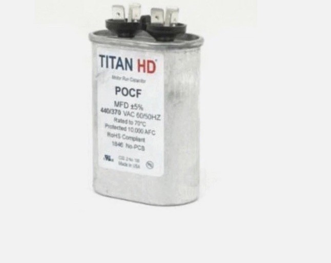 Packard Titan HD 5 MFD POCF5A 440/370 VAC Motor Run Capacitor Oval