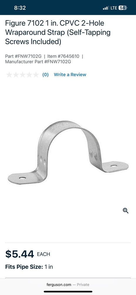 Figure 7102 1 in. CPVC 2-Hole Wraparound Strap (Self-Tapping Screws Included)