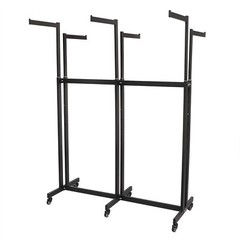 6-Arm Black Clothing Retail Rack Adjustable Iron Garment Display Rack w/Wheels