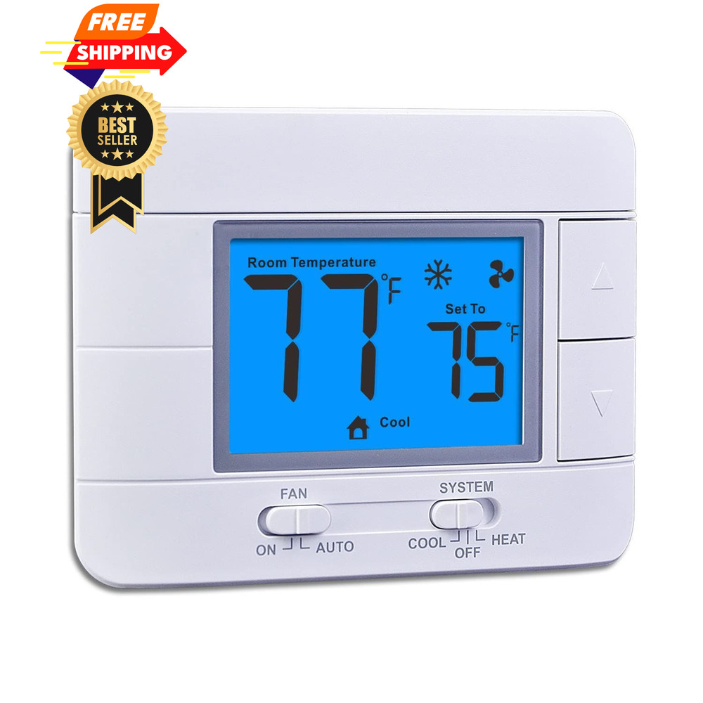 Upgraded Digital Non-Programmable Thermostat for Home 1 Heat/1 Cool Blue