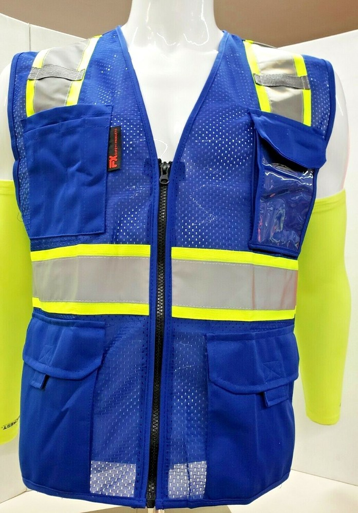 FX Two Tone High Visibility Reflective Blue Safety Vest W/ ID POCKET(Small-2XL)