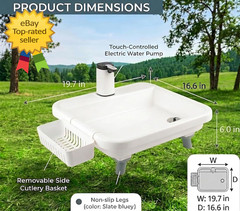 Portable Sink Electric Faucet Hand Wash Station Adjustable Height Utility Sink