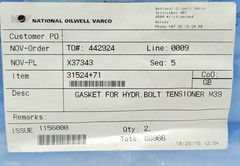 NOV 31524+71 M39 HYDRAULIC BOLT TENSIONER GASKET SEAL EXP 2024-04-12 NEW SURPLUS