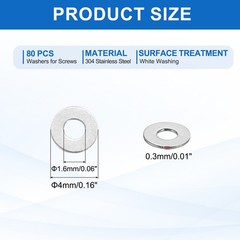 80Pcs M1.6 304 Stainless Steel Flat Washers 1.6mm ID 4mm OD 0.3mm Thick