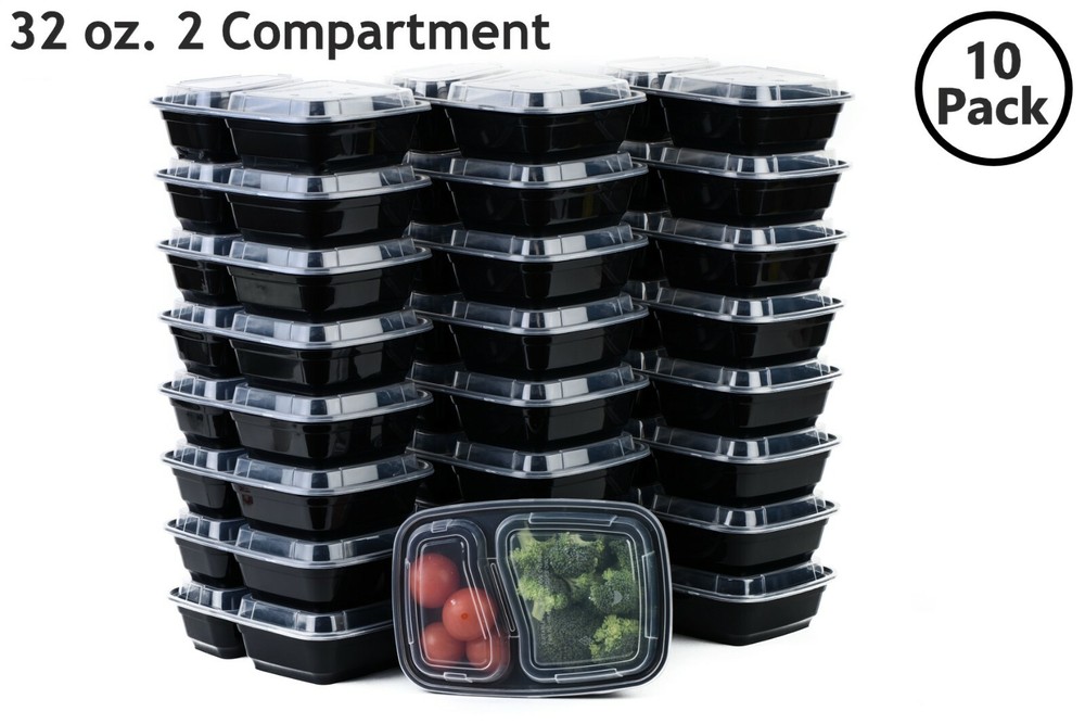 10 Set Microwavable Food Containers with Lids BPA Free Reusable Meal Prep 32 Oz.