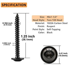 110 PCS #811/2″ T20 Torx Head Wood Screws Self Tapping Black Truss Ruspert