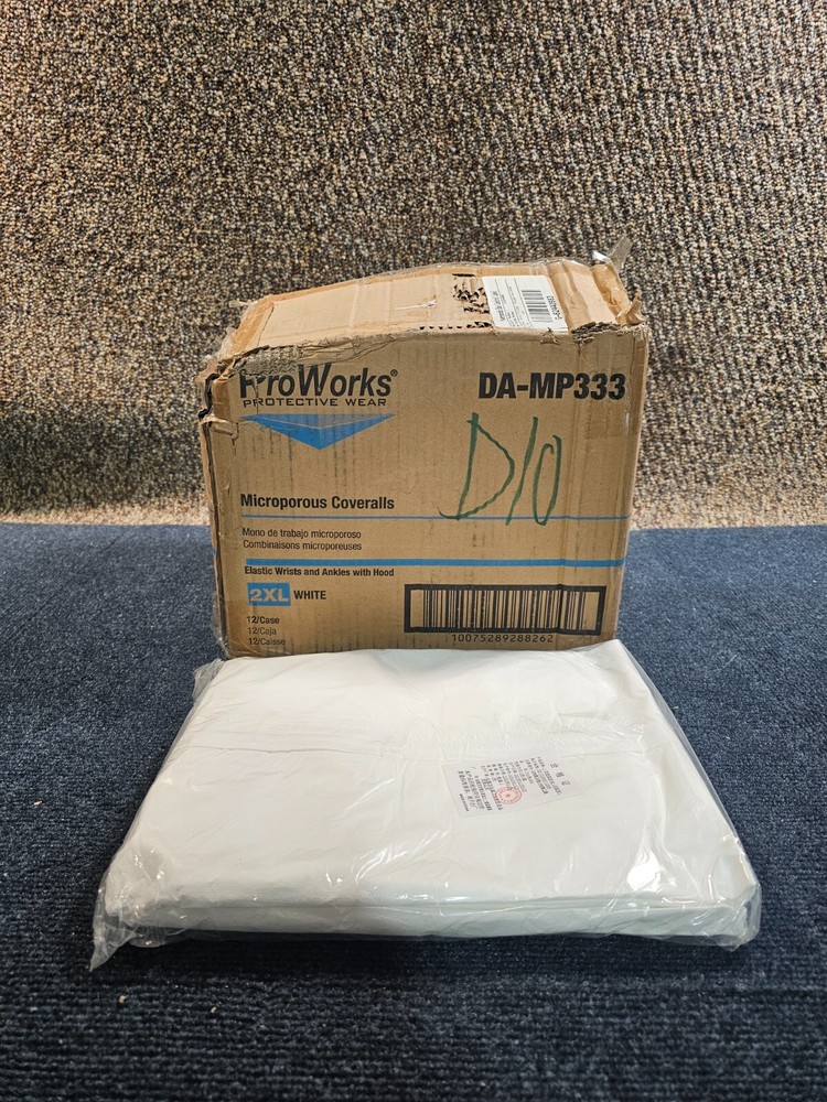 (QTY 12) ProWorks DA-MP333 Disposable Coverall, Size 2XL Microporous White