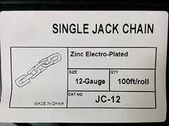 100 FT #12 Gauge Galvanized Jack Chain Steel Coil Roll New